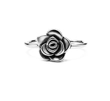 Load image into Gallery viewer, Silver rose-shaped ring on a white background