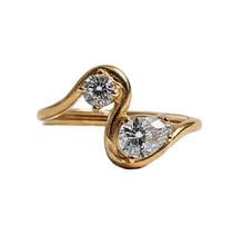Load image into Gallery viewer, Gold ring with teardrop-shaped gemstones on a light gray background